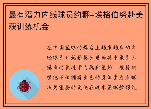 最有潜力内线球员约翾-埃格伯努赴美获训练机会